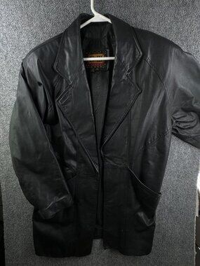 G-III Women Black Medium Oversized Leather Jacket Pockets Open Lined Coat